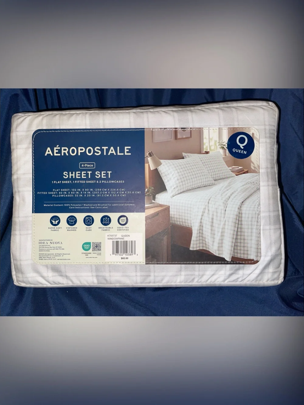 Aeropostale White & Grey Plaid 4-Piece Queen Sheet Set - Neutral Plaid